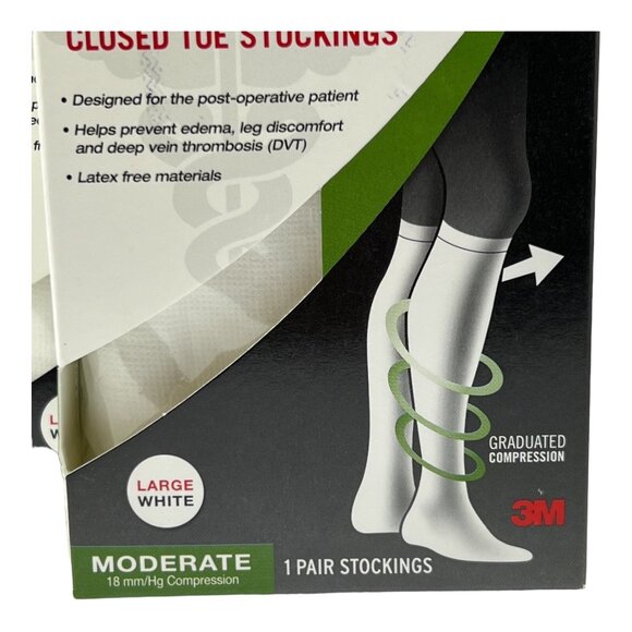 Futuro Unisex L Anti Embolism Knee Length Closed Toe Stockings White 71057 5 PK - Picture 3 of 4